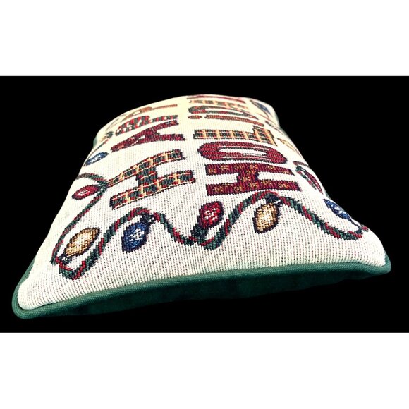 Vintage Happy Holidays Decorative Throw Pillow 12" X 9" Festive Tapestry Design - Picture 3 of 4